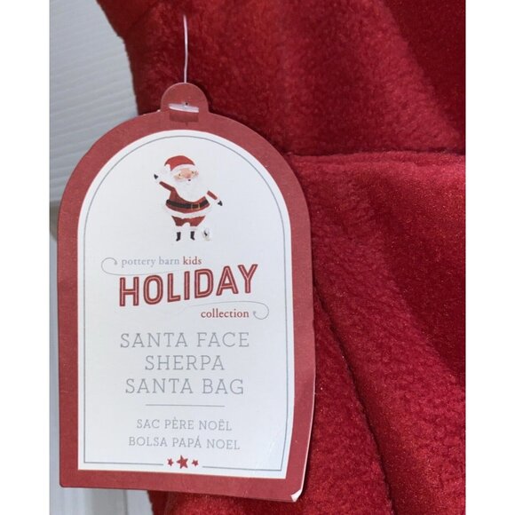 Pottery Barn Red Fleece Christmas Santa Face Sherpa Bag Monogram Johnson 24 x 20 - Picture 5 of 10